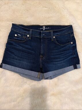 7 For All Mankind Dark Indigo Rolled Cuff Jean Shorts - Women